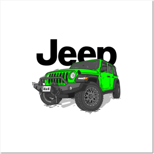 Green Jeep Wrangler Rubicon Posters and Art